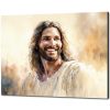 Ježiš Kristus, radostný portrét, akvarelová maľba, duchovná inšpirácia, kresťanská viera, svetlo a láska, nádej, úsmev, pozitívna energia, náboženské umenie, spirituálna oslava